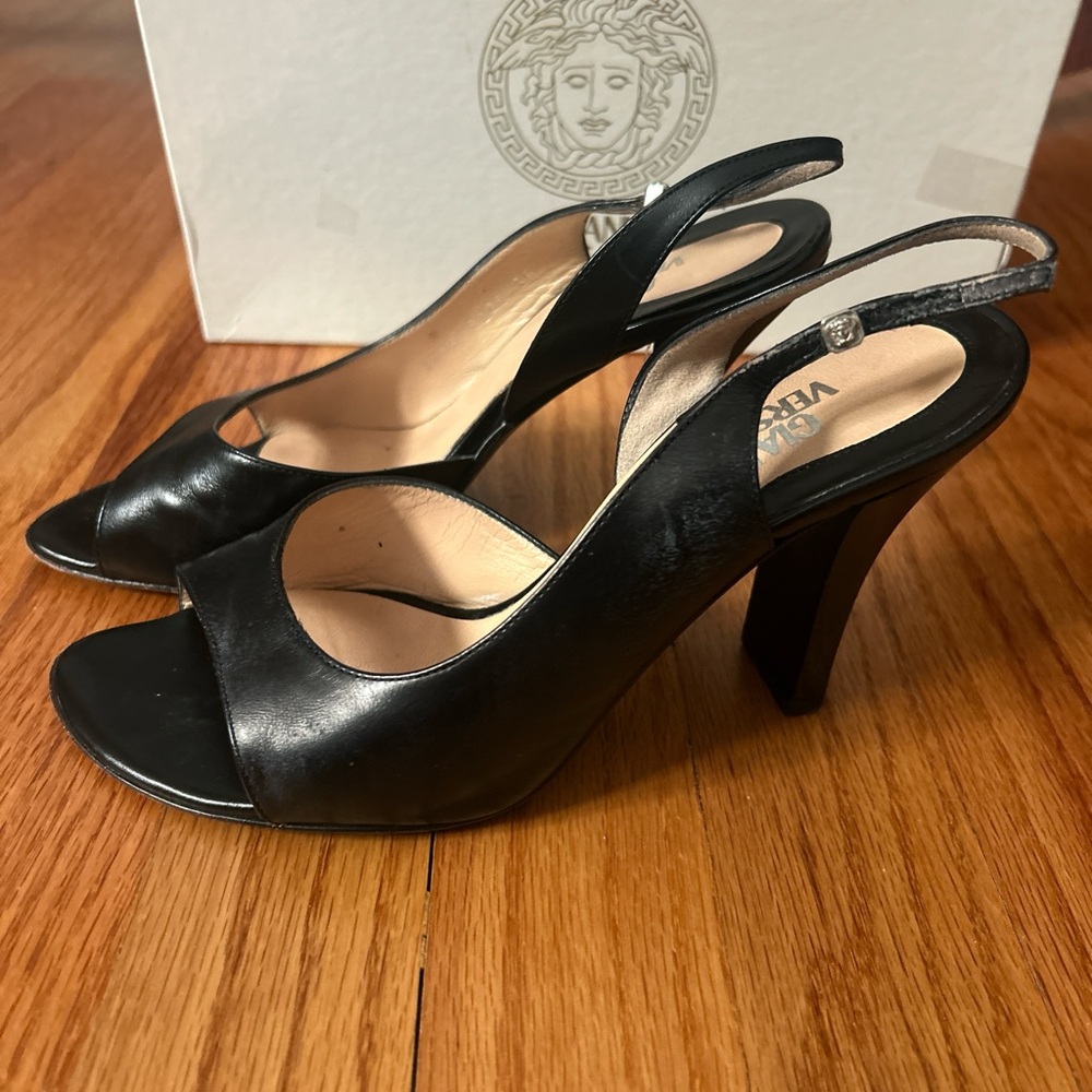 Auth Versace Black Slingback Heels